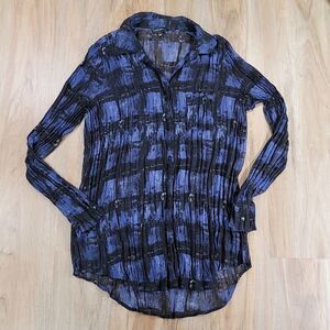🔹️Rock & Republic Bluish/Purple Button Crinkle Semi Sheer Long Sleeve Top Large